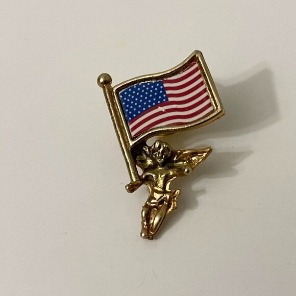 Vintage Angel with US American Flag Patriotic Pin - Picture 7 of 8